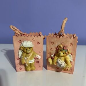 Cherished Teddies Pink and Tan Valentine Theme Ceramic Gift Bags